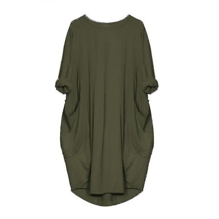 Kvinnor Plus Size Lång Eeve Lös Midi Klänning Med Ficka