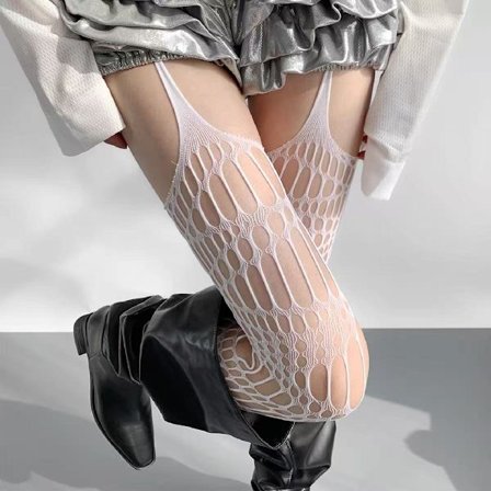 one size;Vit-Sexiga spetsstrumpor för kvinnor, solida fisknätsstrumpor med hål, oregelbundna storlekar, tunna staplingsstrumpor med strumpeband