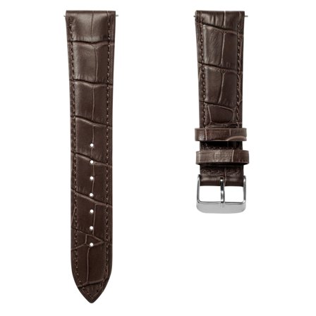 22 mm Crocodile-Embossed Dark-Brown Leather Watch Strap with Silver-Tone Buckle – Quick Release for Men - Watch straps
