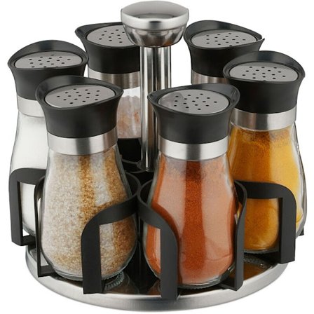 Kryddställ, med 6 burkar, 360° roterande hylla, rostfritt stål, gl