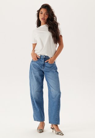 ONLY - Onlhorseshoe Mw Barrel Pleat D - Medium Blue Denim - Kläder - - Bubbleroom