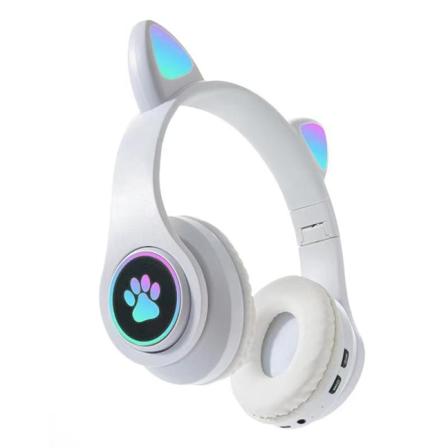 Trådløst hodesett med LED-lys, søte katteører, kattepote, blendende kult hodesett, Bluetooth-hodesett, spillhodesett