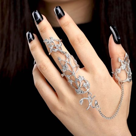 Finger Ring Hand Chain Silver Knuckle Ring Bracelets Punk Leaf Fu