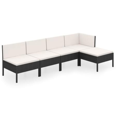 Vidaxl Loungegrupp För Trädgården Med Dynor 5 Delar Konstrotting Svart