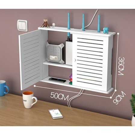 Förvaringslåda för router och kablar, skärm, vit hylla, organizer, plast, WiFi-routerhållare av trä