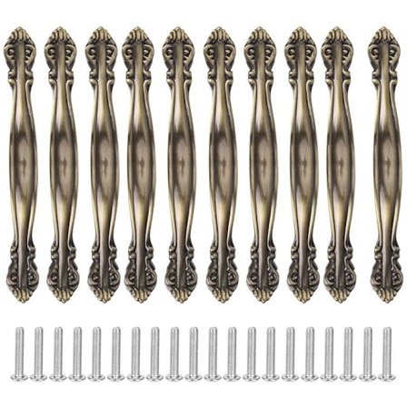 Sett med 10 bronsehåndtak - 64mm vintage møbelhåndtak med utskjæringer