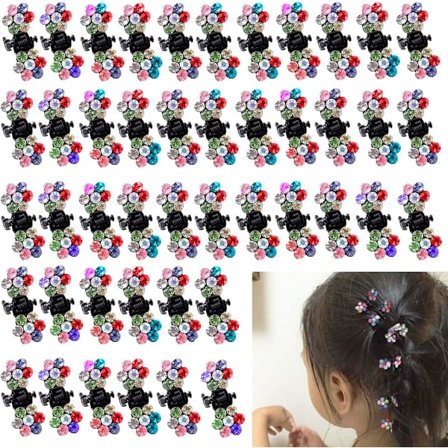 Mini hårklemmer, 48 stk. små blomsterhårklemmer, farverige hårklemmer