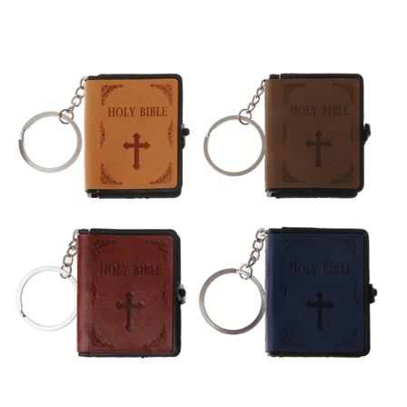 Personlig Mini Holy Bible Book Læder til Nøglering Miniature Papir Kan læse Nøglering Charm Christian Jesus Nøglering G