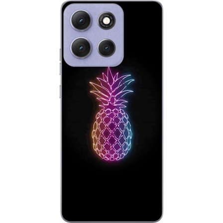 Yhteensopiva Puhelinkuori Motorola Motorola Moto G86 Power Neonkuvitus ananaksesta värikkäässä valossa mustaa taustaa vasten