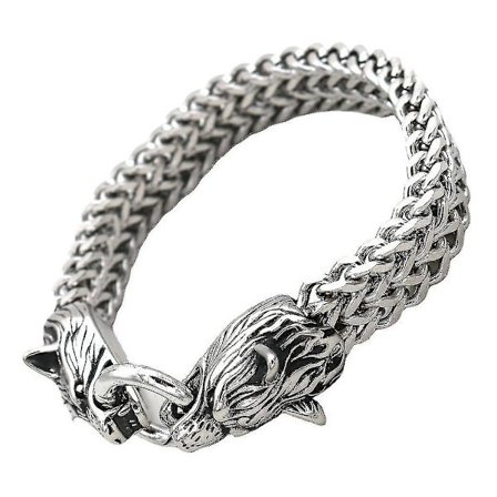 Rostfritt stål herr armband titan stål hip hop armband nordisk dominant varghuvud sektion titan stål armband dubbel ring armband -ZHENV