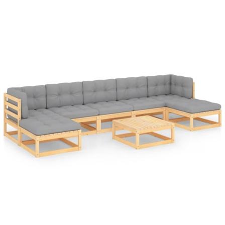 Vidaxl Loungegrupp Med Dynor 8 Delar Massiv Furu Grå