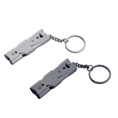 Ruostumattomasta teräksestä valmistettu hätätilanneavainperän pilli, kaksinkertainen putki, kannettava koko, 2 kpl mustavalkoinen