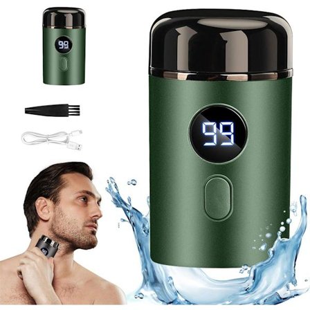 Barbermaskine, Bærbar elektrisk barbermaskine, Inkluderer et ekstra hoved, Genopladelig via USB, Velegnet til våd og tør brug, Grøn barbermaskine, 