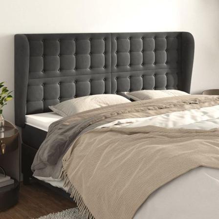 Vidaxl Huvudgavel Med Kanter Mörkgrå 163x23x118/128 Cm Sammet Grå