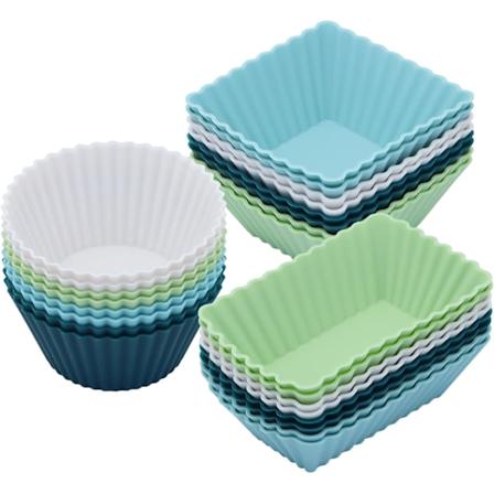 24-pakks Silikon Muffinsformer, Gjenbrukbare Muffinsformer Bakeformer, 3 Former Lunsjboks Bento-deler - Runde, Kvadratiske og