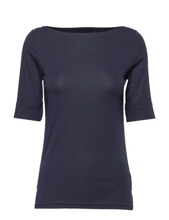 Lauren Ralph Lauren Stretch Cotton Boatneck Tee - Navy - S
