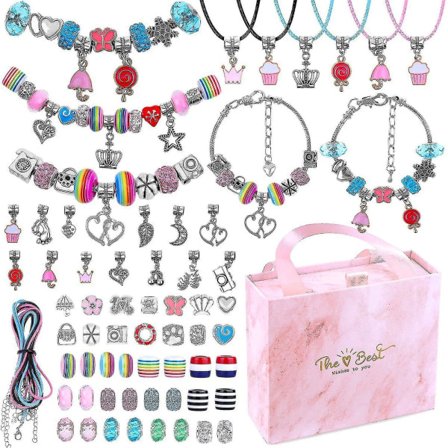 Kul armbandssats för flickor med pärlor, smycken, berlocker och hängen - DIY-pyssel för barn - Present - Stil 5