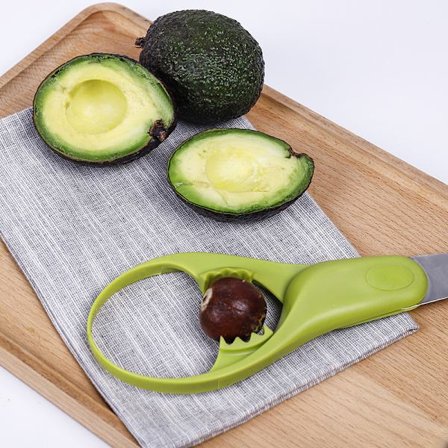 Avocado-skærer, 3 i 1 Avocado-værktøjer Avocado-skærer i rustfrit stål Sikkerhedsblad til avocado og multifunktionel frugtskærer, Tra