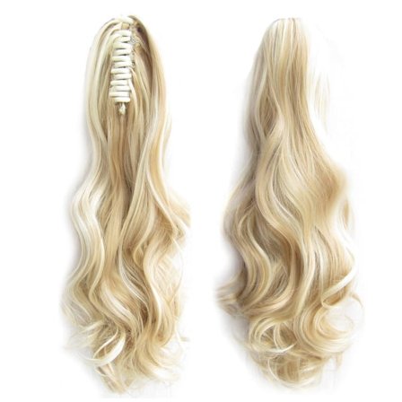 #F18/613 Blond med slingor - Lockig hästsvans med klämma syntet Blond/Slingad