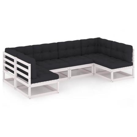 Vidaxl Loungegrupp Med Dynor 6 Delar Vit Massiv Furu Vit