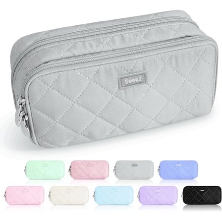 Stort penalhus, ekstra stor penalhus med 8 rum, penalhus med bred åbning, blødt quiltet penalhus med lynlås