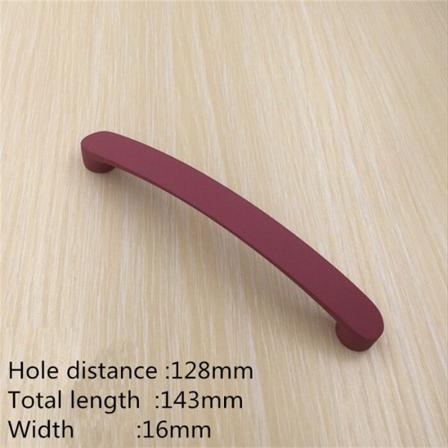 Moderne flerfarget massiv aluminiumslegering Skaphåndtak Kjøkkenskapdør trekker skuffknapper rose red 128mm