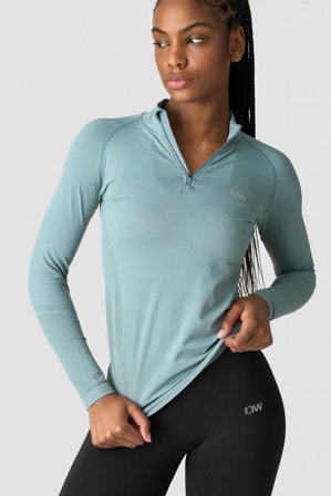 ICANIWILL - Everyday Seamless 1/4 Zip Wmn Grey/Green - Oberteile - Damen - ICIW
