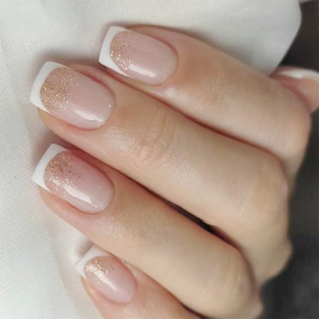 24 st Glitter Lösnaglar Fransk Design Lim på Naglar Konstgjorda Naglar