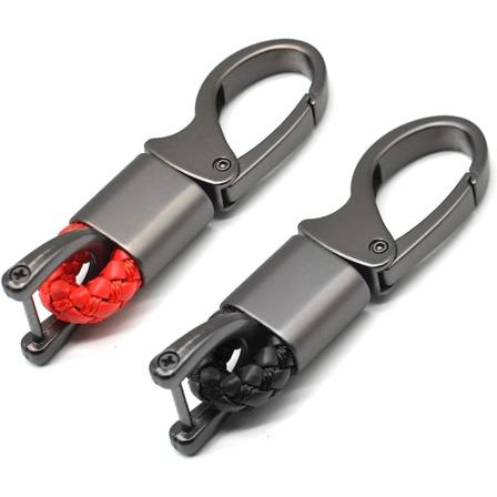 Bilnyckelring Nyckelring Lädernyckelring Kraftig metallnyckelring med D-ring för män och kvinnor 2 pack, 1 set svart och 1 set röd, 360 grader 