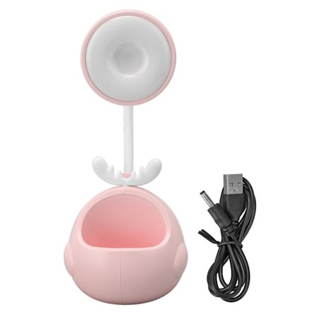 LED Bordlampe Fleksibel Slange Sammenleggbar Skrivebordslampe med Pennholder USB-Lading Tegneserie Nattlampe Rosa