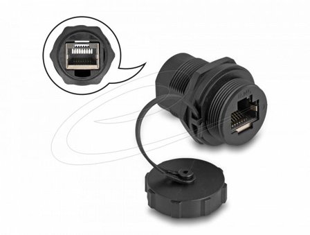 Delock RJ45 Cat.6A Coupler with sealing cap IP67 dust & waterproof
