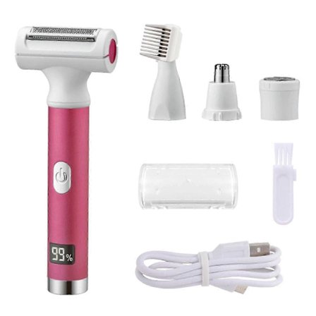 Elektrisk shaver til kvinder og mænd, trådløse elektriske barbermaskiner med 4 tilbehørsdele, silkeagtig bikinitrimmer til ansigt og krop