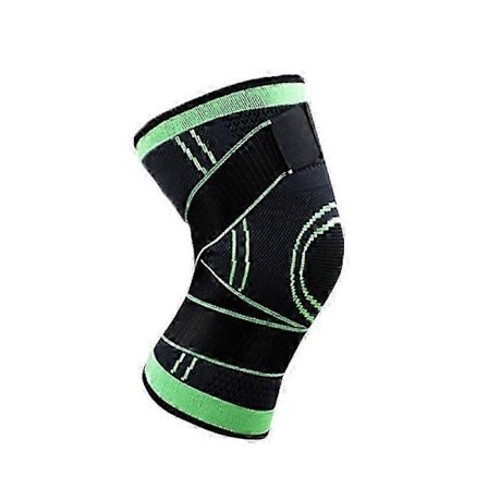 Stor Kort Strop Knæbandage, Nylon + Latex, Fluorescerende Grøn + Sort, Total Længde 31 cm