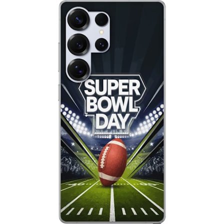 Kompatibel Mobilcover til Samsung Galaxy S25 Ultra Super Bowl Day plakat med amerikansk fodbold på oplyst arena i dramatisk sportsdesign