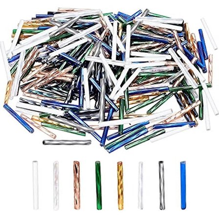 Noin 480 kpl 8 värin lasiset kierretyt putkihelmet, galvanoidut läpinäkymättömät putkihelmet, 25~26x2,5 mm pitkät tsekkiläiset lasihelmet DIY-korujen 