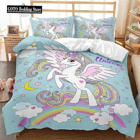 v587 Sengetøj Pink Tegneserie Enhjørning Sengesæt Vinter Dynebetræk Sæt Reaktivt Tryk Børne Fødselsdagsgave Børn Voksen Sengesæt Twin 3-Dele