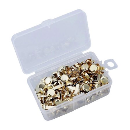 200 st Pappersfästen Mässingspläterade Brad Rund Metall Brad med Förvaringslåda för Hantverk DIY (Guld)