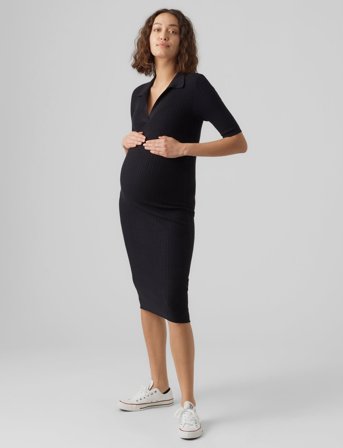 Vero Moda Maternity Vmmholly 2/4 Polo Dress Ga Noos - Black - XL