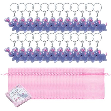 24 stk. Elefant Nøglering med Gavepose Baby Shower Dekorationer Gæst Souvenir