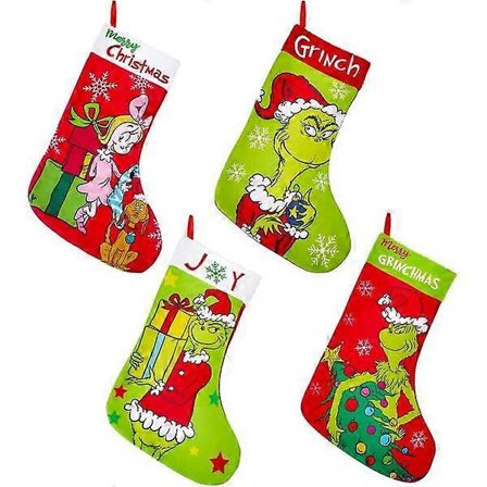 4-pack julstrumpor 45 cm Grinch julstrumpor familjehelgfestdekorationer