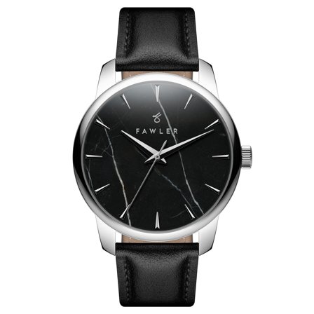 Beleza | Montre en acier inoxydable argenté et marbre noir pour hommes - Montres bracelet