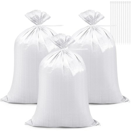 20 stk. sandsekker 55 × 90 cm kraftige vevde grussekker kraftige sandsekker, byggematerialer for hageavfall flombeskyttelse (hvit)