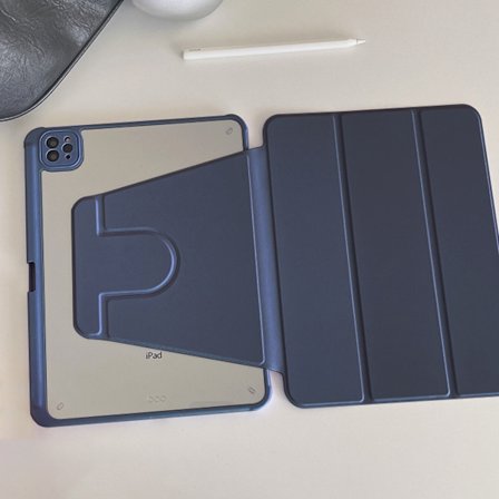 Stilrent fodral för iPad 2025 11 A16 Marinblå Solid Ram Roterande Trifold