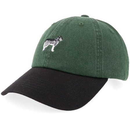 Iconic - Green - unconstructed - Cap - Siberian Husky Dog Stone Washed Dark Green/Black Dad Cap - Hatstore