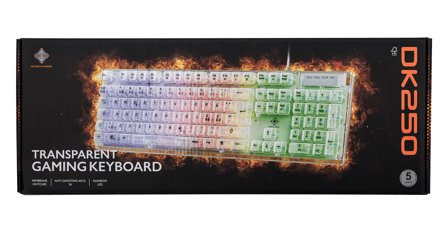 Deltaco DK250 Membrane keyboard in transparent design, Rainbow LED