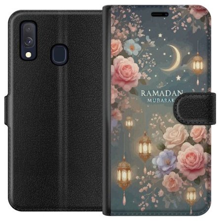 Yhteensopiva Lompakkokotelo Samsung Galaxy A40 Stjärnklar natt med gyllene kupoler och halvmåne över upplyst moské