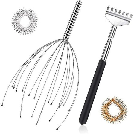 Huvudmassage Spindel och Ryggkliare, Huvudmassageapparat med 20 Fingrar Kompatibel med en Trevlig Massage, Huvudkrypare Huvudkliare Set med 