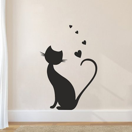 Katt med hjärtan vinyl vägg klistermärke