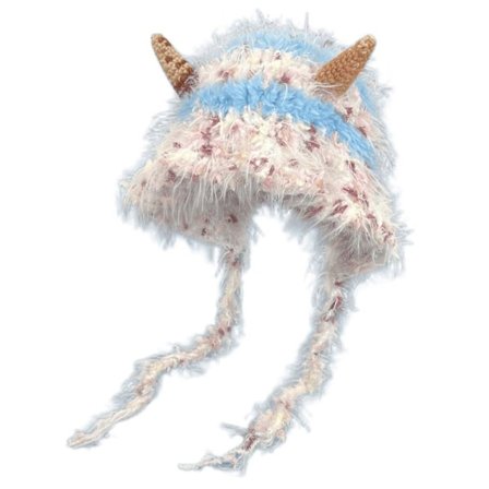 Dejlig Strikket Hue med Horn, Blød Plys Monster Hue, Komfortabel Hue til Koldt Vejr til Vintervarme og Ørebeskyttelse, Lilla