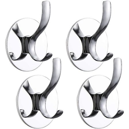 4 stk selvklebende veggmonterte kleshengere uten boring rustfritt stål håndklekrok badekåpearrangør for bad kjøkken (enkelt)